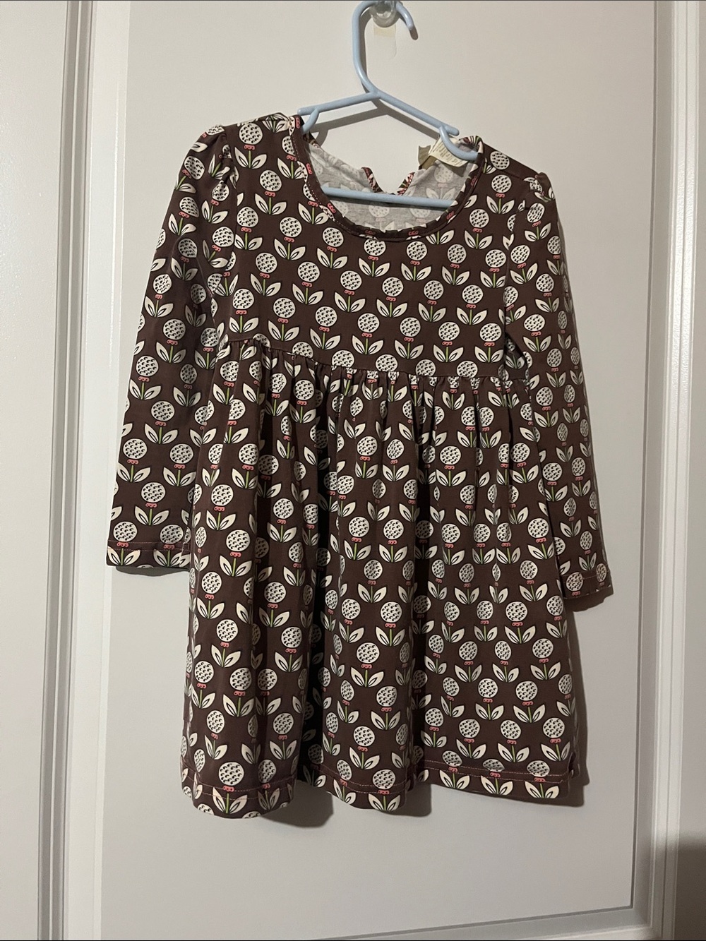 Girls' Brown Floral-Print Long Sleeve Casual Dress